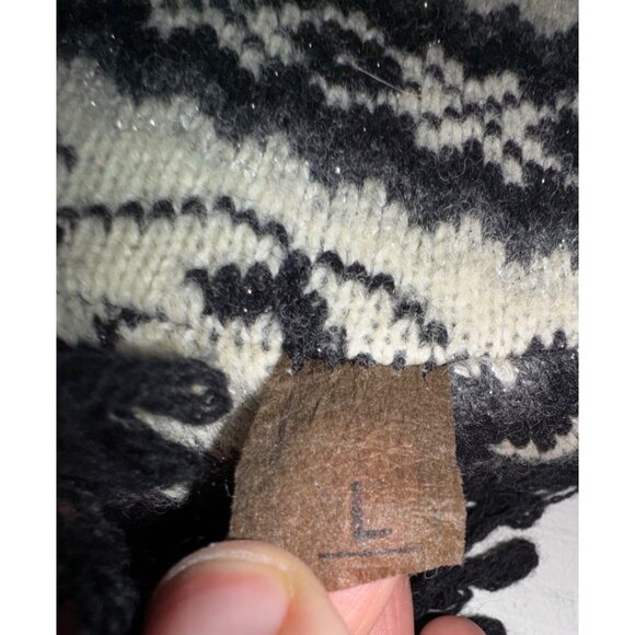 Folia Black & White Lambs Wool Fringe Cardigan Sweater Large Boho Hippie Western - Picture 4 of 7